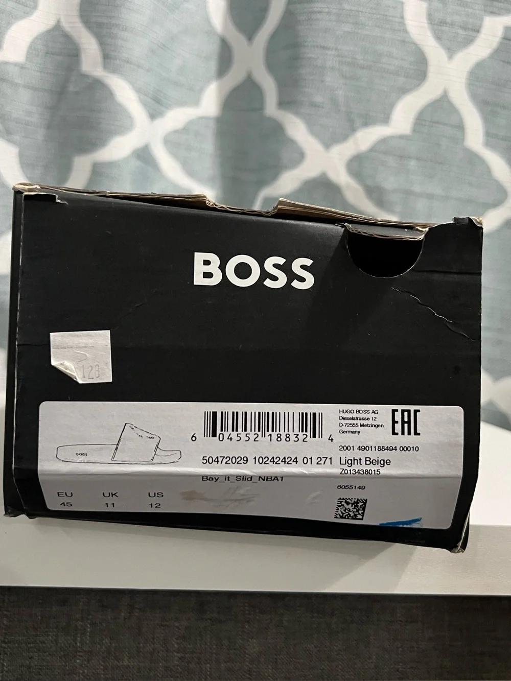 Hugo Boss Light Gray Slide Sandals with NBA Red & Blue Logo Patch
